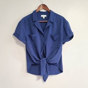 Halston tie front button down blouse